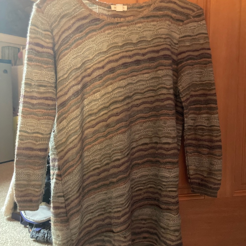 Medium Brown/Green Pattern Sweater Mid-Length Sleeves